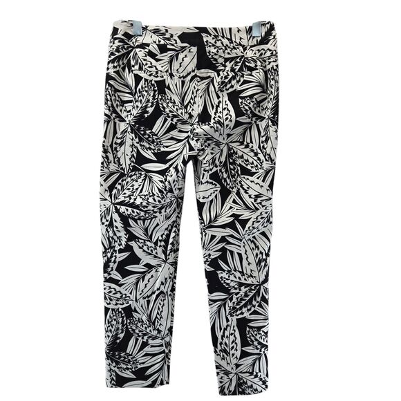 Boden Tropical Pants Womens 8 Black White Palm Tree Straight Leg Crop Resort - Picture 3 of 10